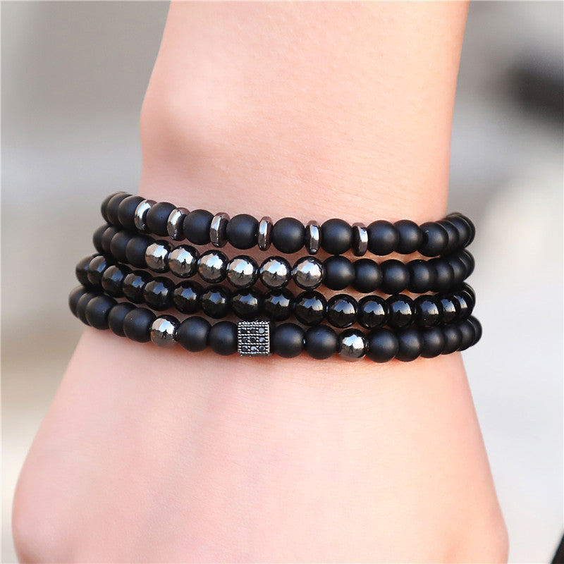 Wholesale vintage black frosted bracelet zircon crown diamond ball dice lion head beads bracelet suit